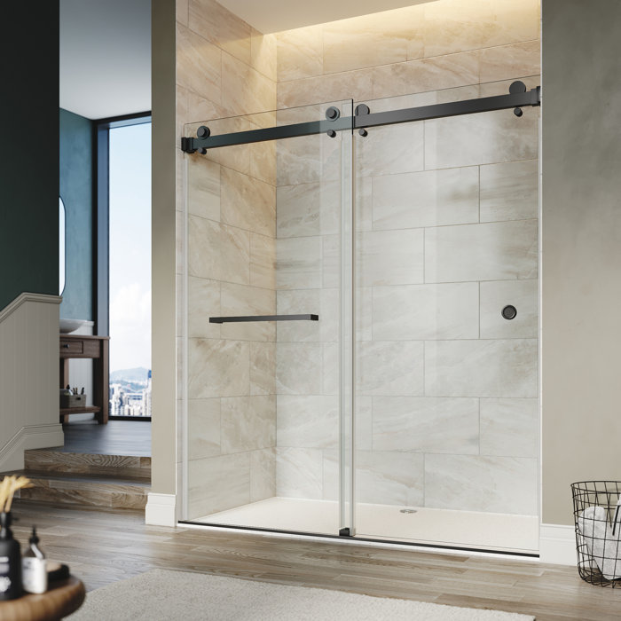 Unikoo 56'' 60'' W x 72'' H Double Sliding Frameless Shower Door with